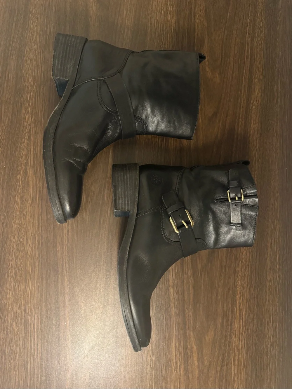 Tory Burch Black Leather Moto Ankle Boots Buckle Engineer Boots Women’s Size 9M